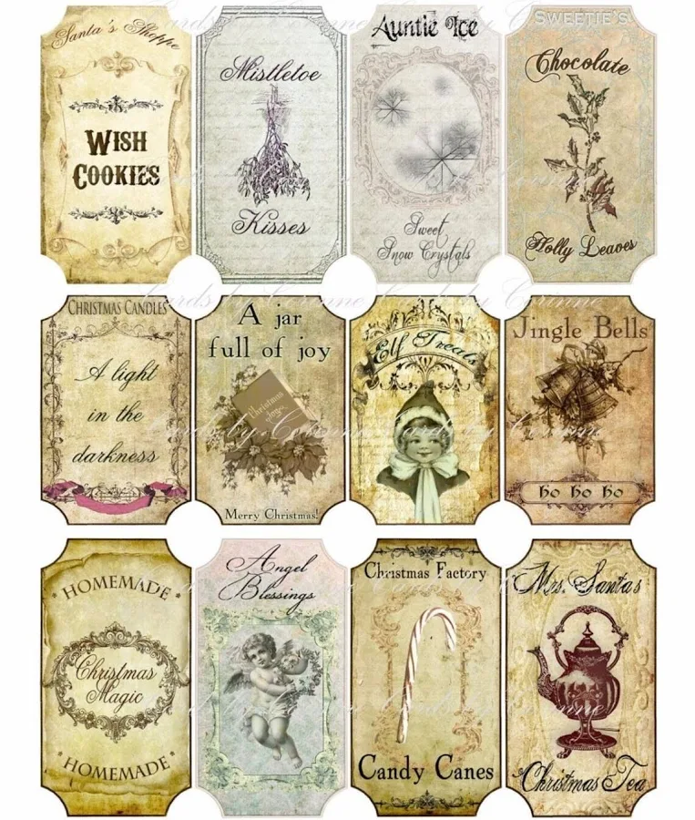 Christmas 12 Labels Stickers Laminated Glossy Cut Ready To Use