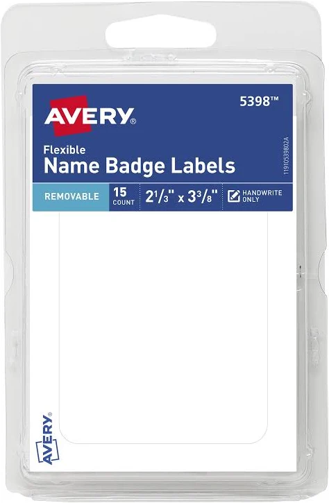Avery Flexible Name Badge Labels 2-1/3 inch x 3-3/8 inch