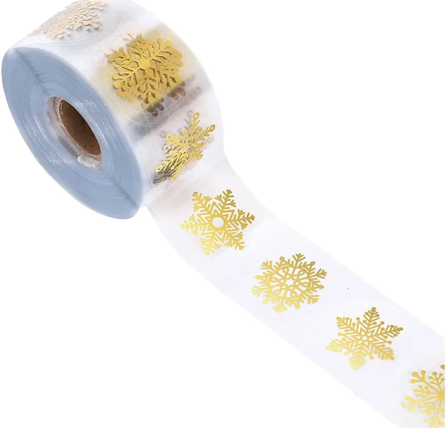 Mauxuk Gold Foil Snowflake Stickers - 500pcs Self Adhesive Christmas Labels for Gift Wrapping, DIY Crafts (2x2 Inches), Size: 5.1
