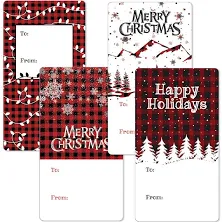 Christmas Gift Tag Stickers Black and Red Plaid To/From Labels