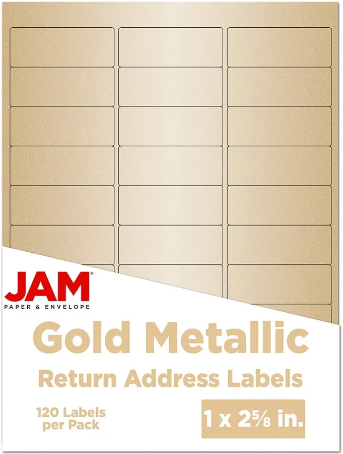 JAM Paper Gold Metallic 1 x 2 5/8 Return Address Labels