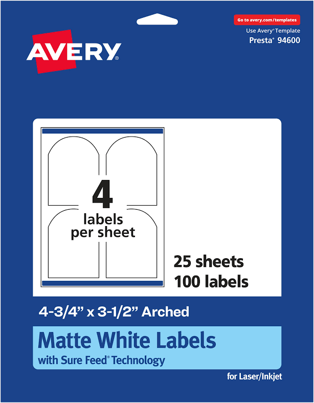 Avery Matte White Arched Labels With Sure Feed