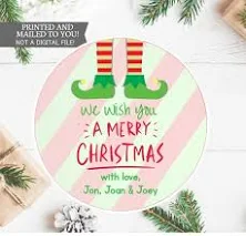 Christmas Gift Tags Elf Feet Christmas Gift Stickers Custom Gift Labels Holiday Gift Tags Personalized Round Label Stickers Christmas Labels