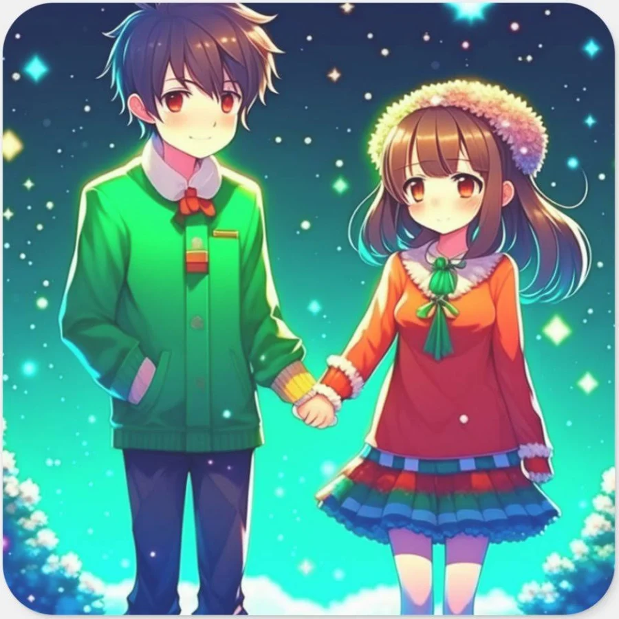 Cute Anime Couple Holding Hands Personalized Square Sticker