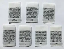 1000 pcs White Woven Clothing Labels, Care Label - 55/45% Cotton Polyester - xxs, xs, s, m, l, xl, xxl (142 pcs each)