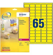 Avery L7651Y-25 Self-Adhesive Removable Neon Yellow Labels, 65 Labels Per A4 Sheet