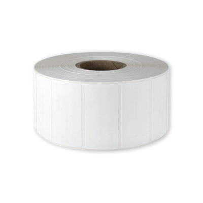 Polyethylene self-adhesive labels 50x25 mm durable white glossy plastic for thermal transfer, 2400 labels per roll