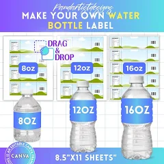Printed Water Bottle Labels | Custom Color Double Hearts | Waterproof, Smudge proof, Peel and Stick | Wedding, Bridal Shower