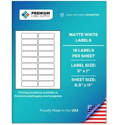 Premium Label Supply White Sticker Address Labels 3 x 1 inch Laser/Inkjet Compatible (18 Labels/Sheet), 25 Sheets 450 Total Adhesive Labels, Size: 450