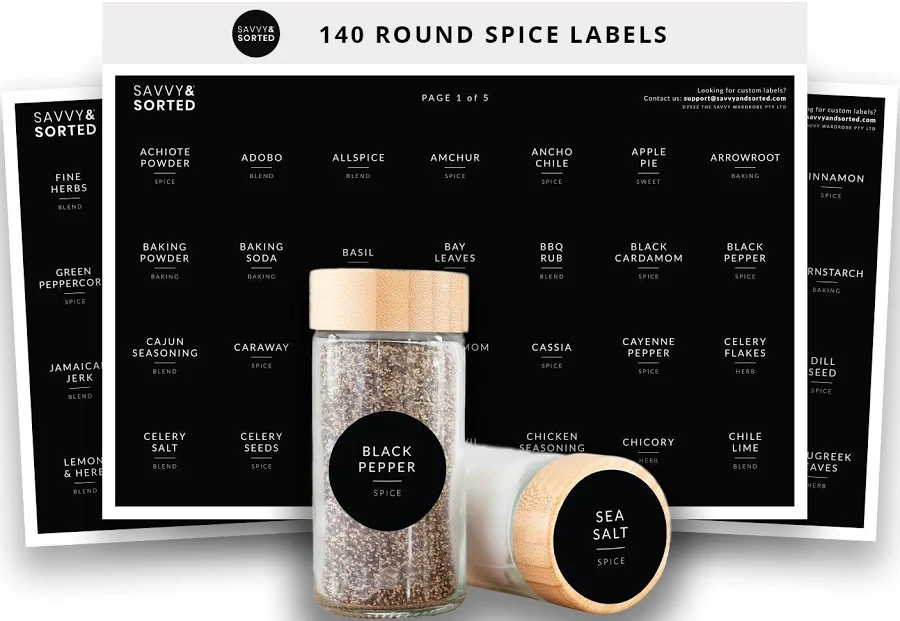 Savvy & Sorted Minimalist Round Spice Labels