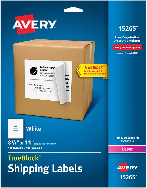 Avery Shipping Labels TrueBlock Technology