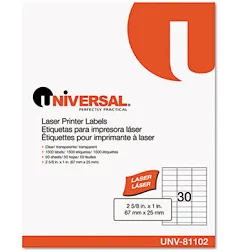 Universal Deluxe Clear Labels Inkjet/Laser Printers 1 x 2.63