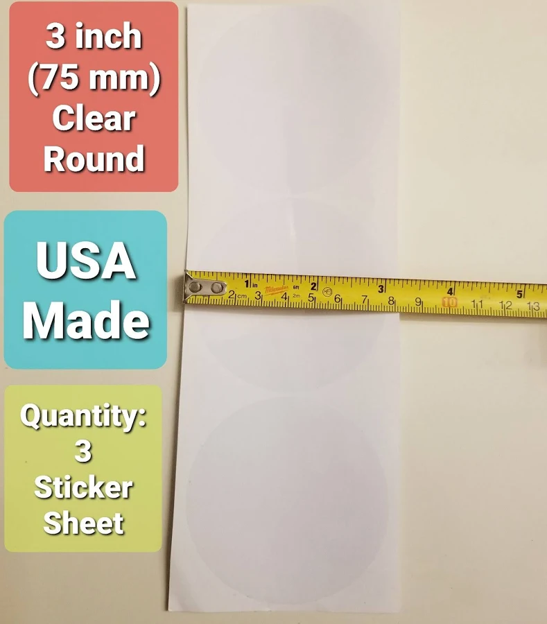 3" Clear Transparent Round Circle Seal Sticker Label Security Decal Tamper 3 in | Self-Adhesive | Plastic | United States | 3M | Dotted | Bin