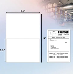 50 Half Sheet Shipping Labels 8.5x5.5 Self Adhesive 2 Per Sheet For