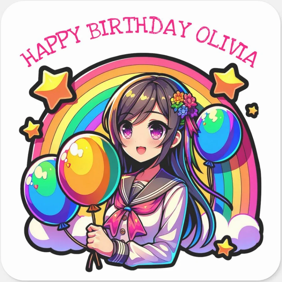 Anime Girl Colorful Pop Art Birthday Personalized Square Sticker