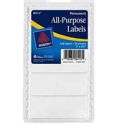 (4 Pack) Avery White All-Purpose Labels 6113, 1 inch x 2-3/4 inch, Pack of 128