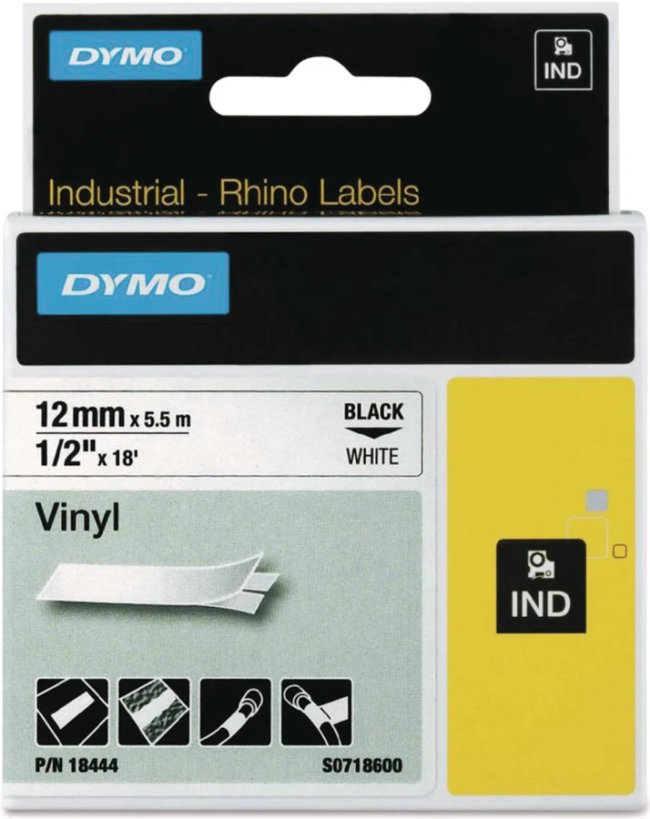Dymo Vinyl Labels 1/2" Black on White