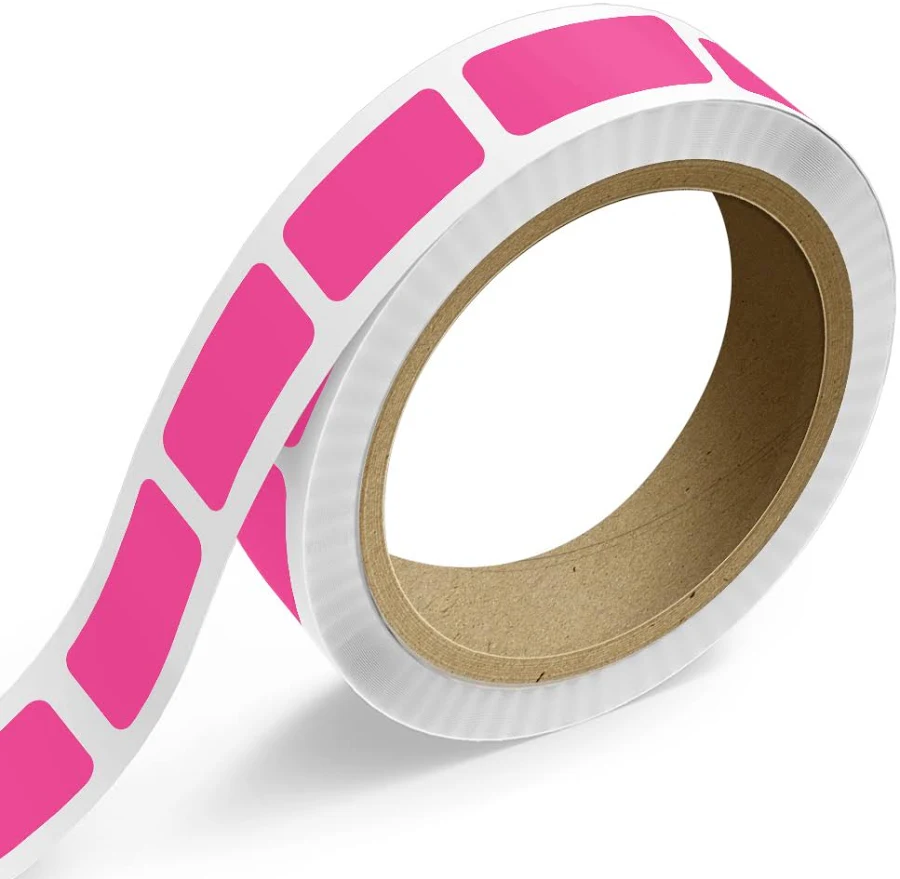 3/4 x 1 1/2 Inch Roll of Rectangle Labels - Bright Adhesive - Neon Pink - 125 Pack