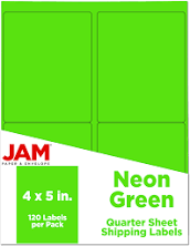 JAM Paper Shipping Labels 4 x 5 Neon Green 354329156