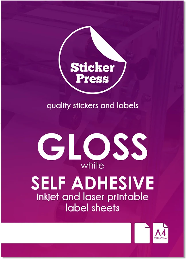A4 Gloss White Self Adhesive Sticker Paper, WATERPROOF Inkjet and Laser Printable, Glossy Label Paper, Gloss Sticky, Shiny Sticker Sheets