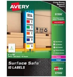 Surface Safe Durable ID Labels, Removable Adhesive, Water & Chemical Resistant, 2" x 10", 200 Labels - Avery
