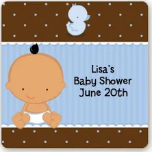 Baby Boy Hispanic - Square Personalized Baby Shower Sticker Labels