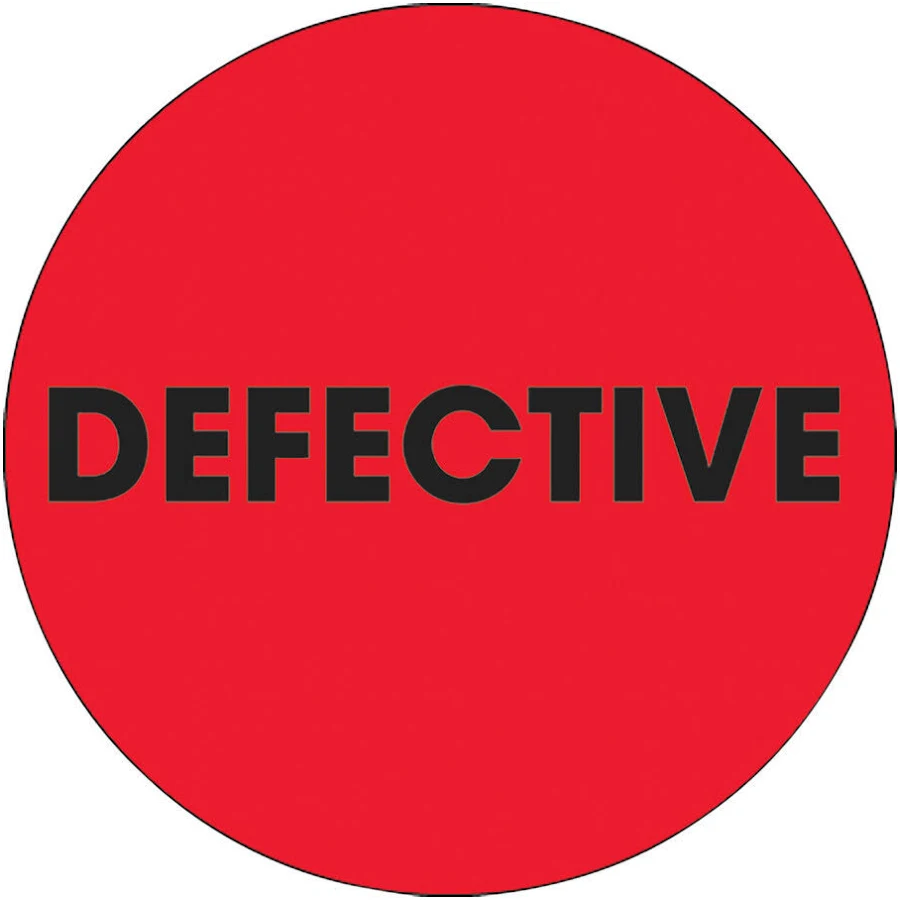 Tape Logic 2" Circle "Defective" Fluorescent Red Labels DL1279