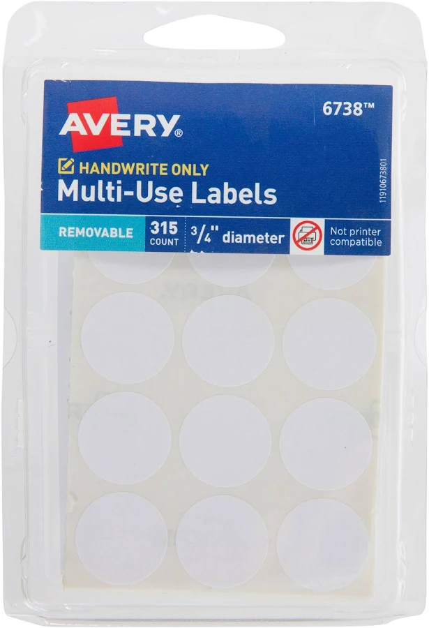 Avery?? Multi-Use Removable Labels 3/4 Inch Round Labels 6738