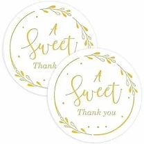 120 Pcs A Sweet Thank You Stickers Personalized Stickers for Packaging 2 Inch Gold Foil Thank You Gift Small Envelope Sticker Self-Adhesive Labels for