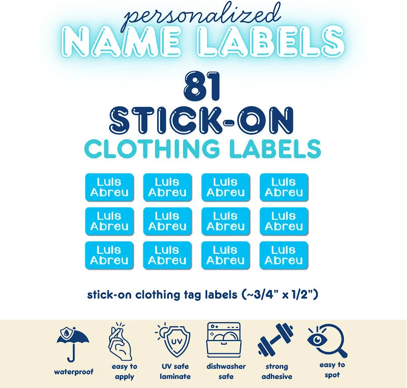 81 Mini Clothing Tag Stickers - Waterproof Personalized Name Labels