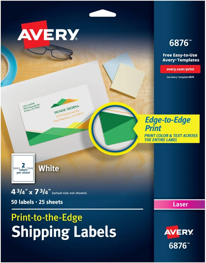 Avery?? Shipping Labels Sure Feed? Technology Print to the Edge 6876