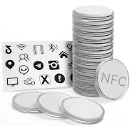 50 psc NFC Tags,Programmable NFC Tags Sticker Ntag215 +10pcs Coin Protector Box+2pcs Sticker,Card with Sticky Back, Compatible with TagMo and NFC