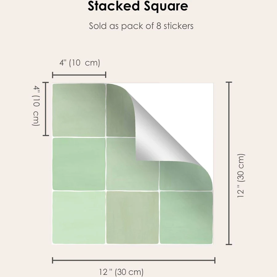 Quadrostyle Zellige in Glass Green Tile Stickers 8 pcs 12"x12" stack (30cm)