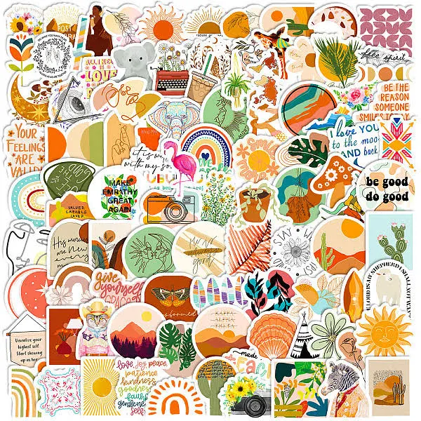 100Pcs Boho Style PVC Self-Adhesive Stickers Waterproof Decals for Suitcase