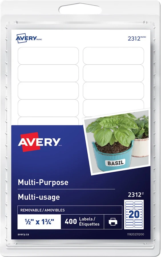 Avery Removable Laser Inkjet Labels 1/2 x 1-3/4 White 540/Pack