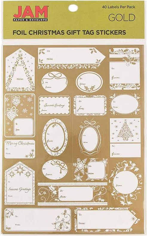 JAM Paper Matte Gold Foil Christmas Gift Tag Stickers
