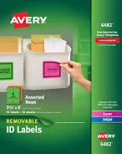avery Removable Adhesive Labels Assorted Neon Colors
