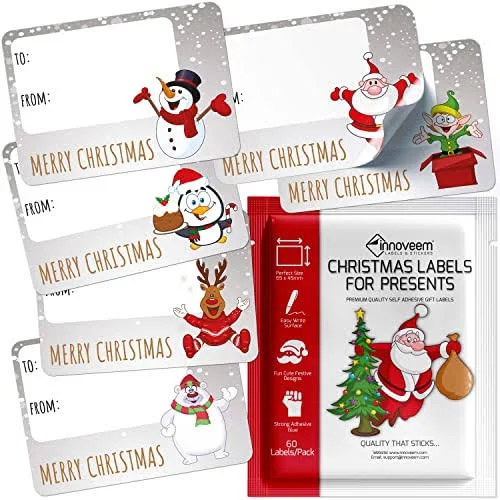 60 Christmas Labels Stickers Self Adhesive Christmas Stickers for Presents with Cute Xmas Designs