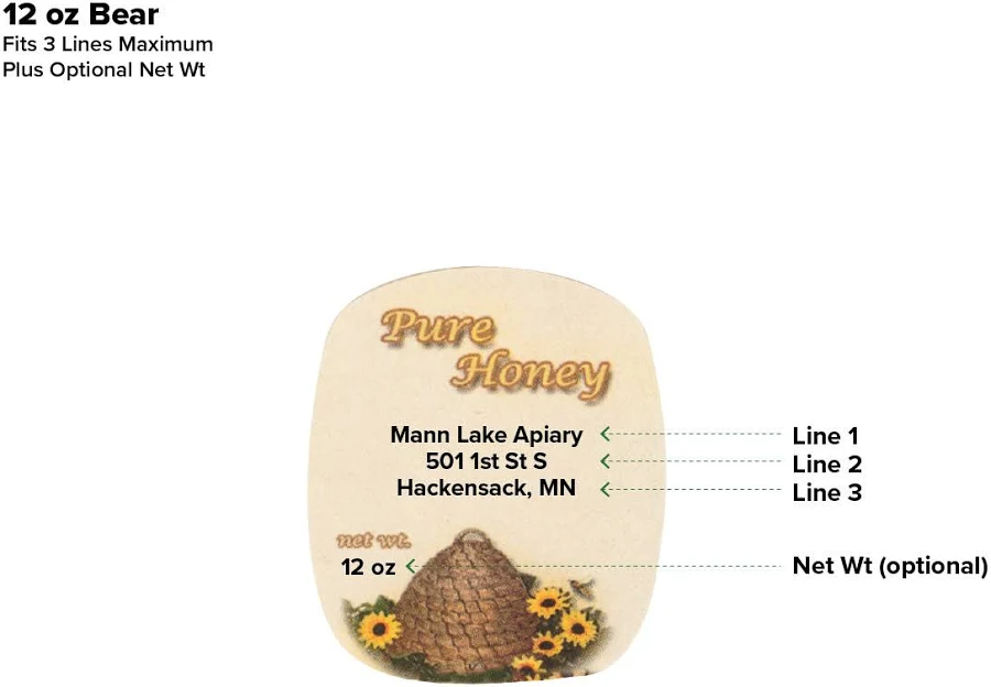 Bear Labels for Honey Bottles, 250 pack, 12 oz Sunflower Skep | Mann Lake