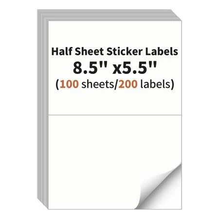 8.5 x 5.5 Half Sheet Shipping Labels for Laser and Inkjet Printers, 2 Per Page Self Adhesive Mailing Labels, White Blank Labels [100 Sheet 200 Labels]
