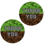 RokAPary 126 Pixel Miner Thank You Stickers, 1 Inch Big Round Glossy Labels, Gre