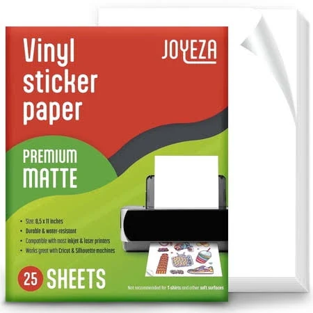 JOYEZA Premium Printable Vinyl Sticker Paper for Inkjet Printer 80 Sheets Matte