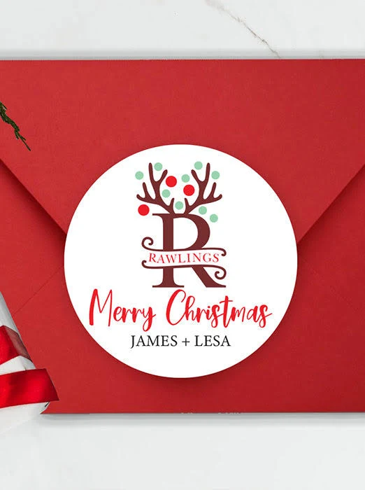 Reindeer Monogram Christmas Sticker Labels