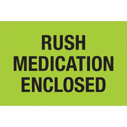 Tape Logic Rush Medication Enclosed Fluorescent Green Labels