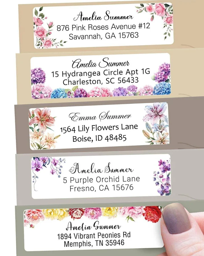 Personalized Return Address Labels Floral - High Gloss Custom Mailing Labels on Sheets - Self-Adhesive Return Stickers (50-1000)