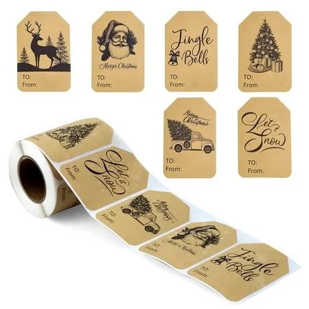 Beaquicy 300 Pcs Self Adhesive Gift Label for Xmas 2 x 3 Inch Christmas Name Tags Stickers Xmas Tree Reindeer Gift Tags Stickers
