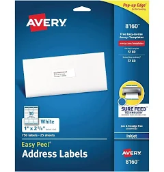 Easy Peel Address Labels Inkjet Printers White 1 x 25 8 Box of 750 Labels 08160, Mailing Labels, Office Supplies, Clean Design, Simple Labels,