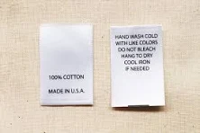 Printed Satin Care Clothing Labels - White with Black Text - 100 Pcs - 1" (W) x 1.5" (H) Folded Size