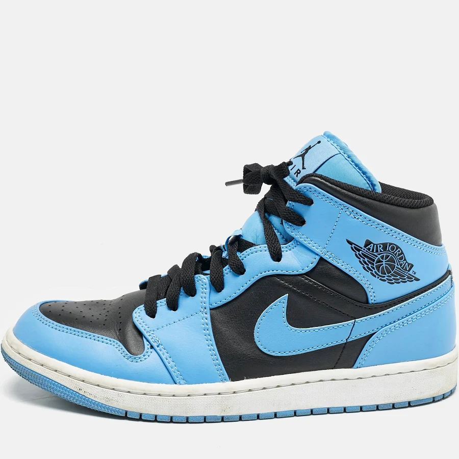 Air Jordans Blue/black Leather Jordan 1 Mid University Blue Black Sneakers