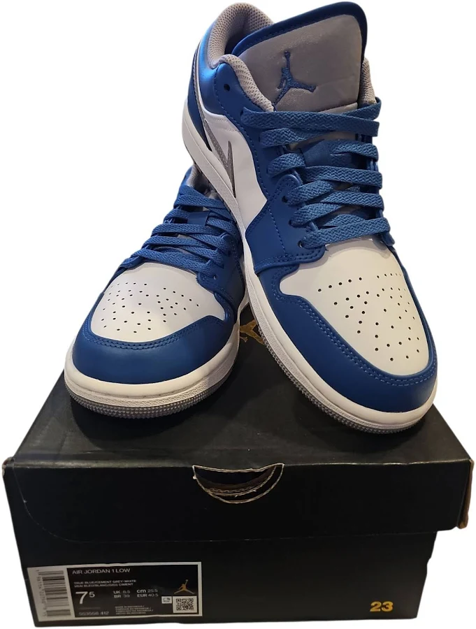 Air Jordan 1 Low True Blue Cement Grey White Size 7.5